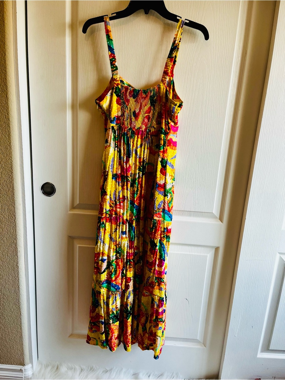 FARM Rio for Anthropologie Floral Clip Dot Tiered Maxi Dress Size S Yellow - Picture 5 of 11
